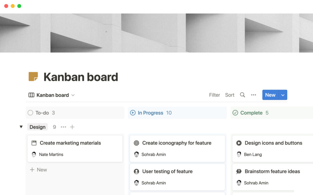 notion - kanban board