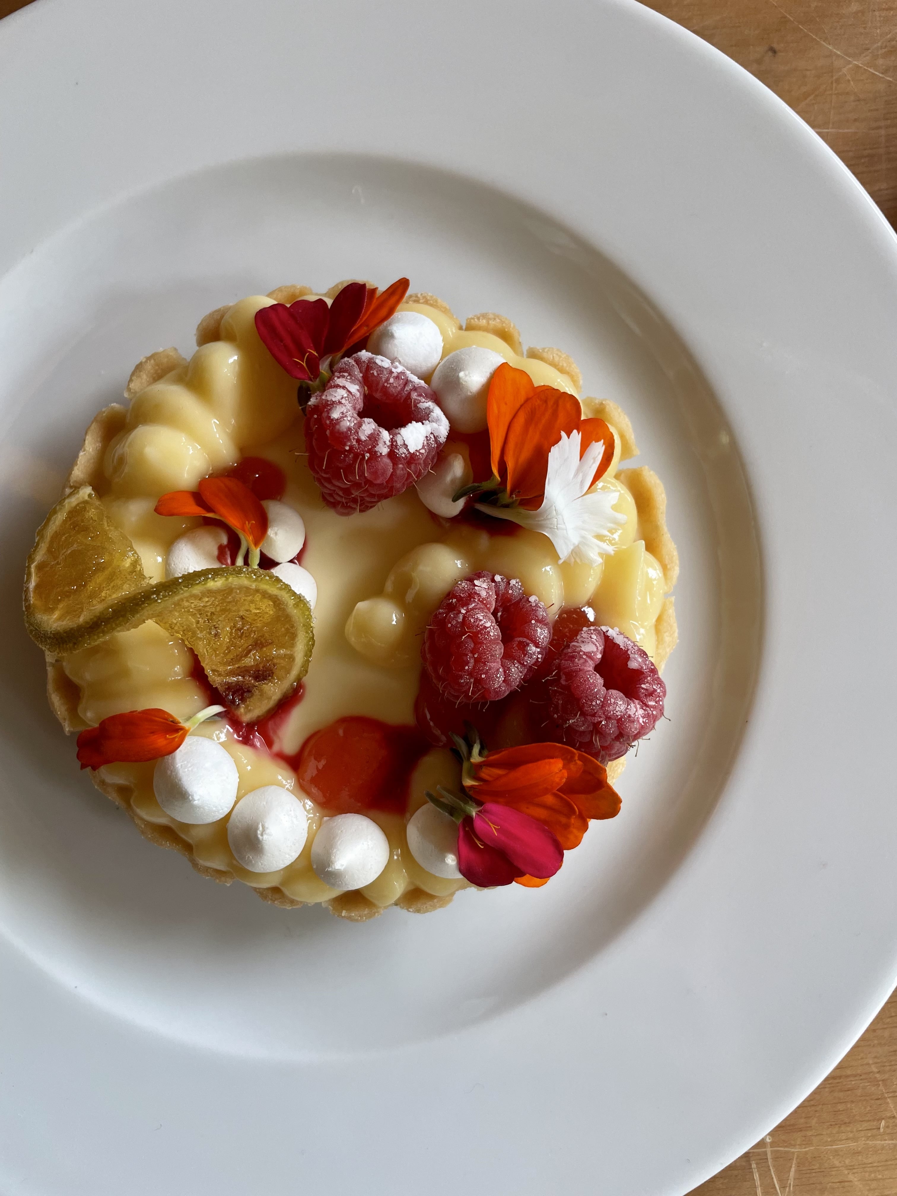 Custard and raspberry tart