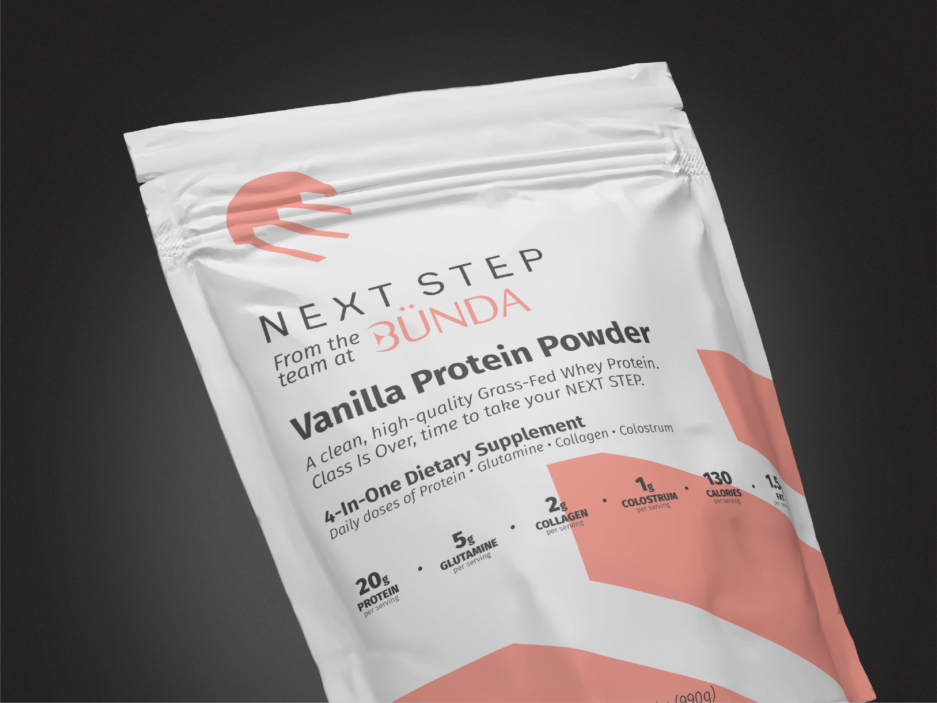 leaned over next step protein powder packaging front
