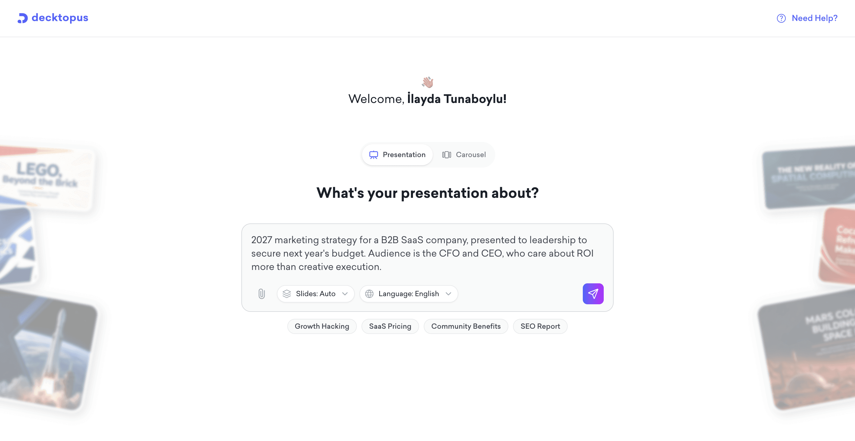 strong prompt to make presentation example