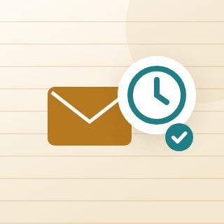 A letter and a clock with a tick