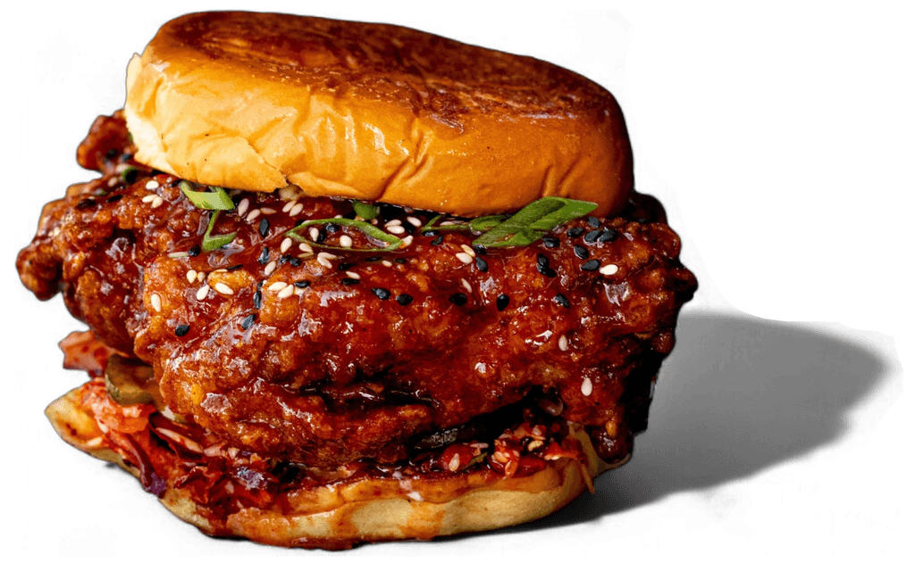 spicy korean gochugang fried chicken sandwich.