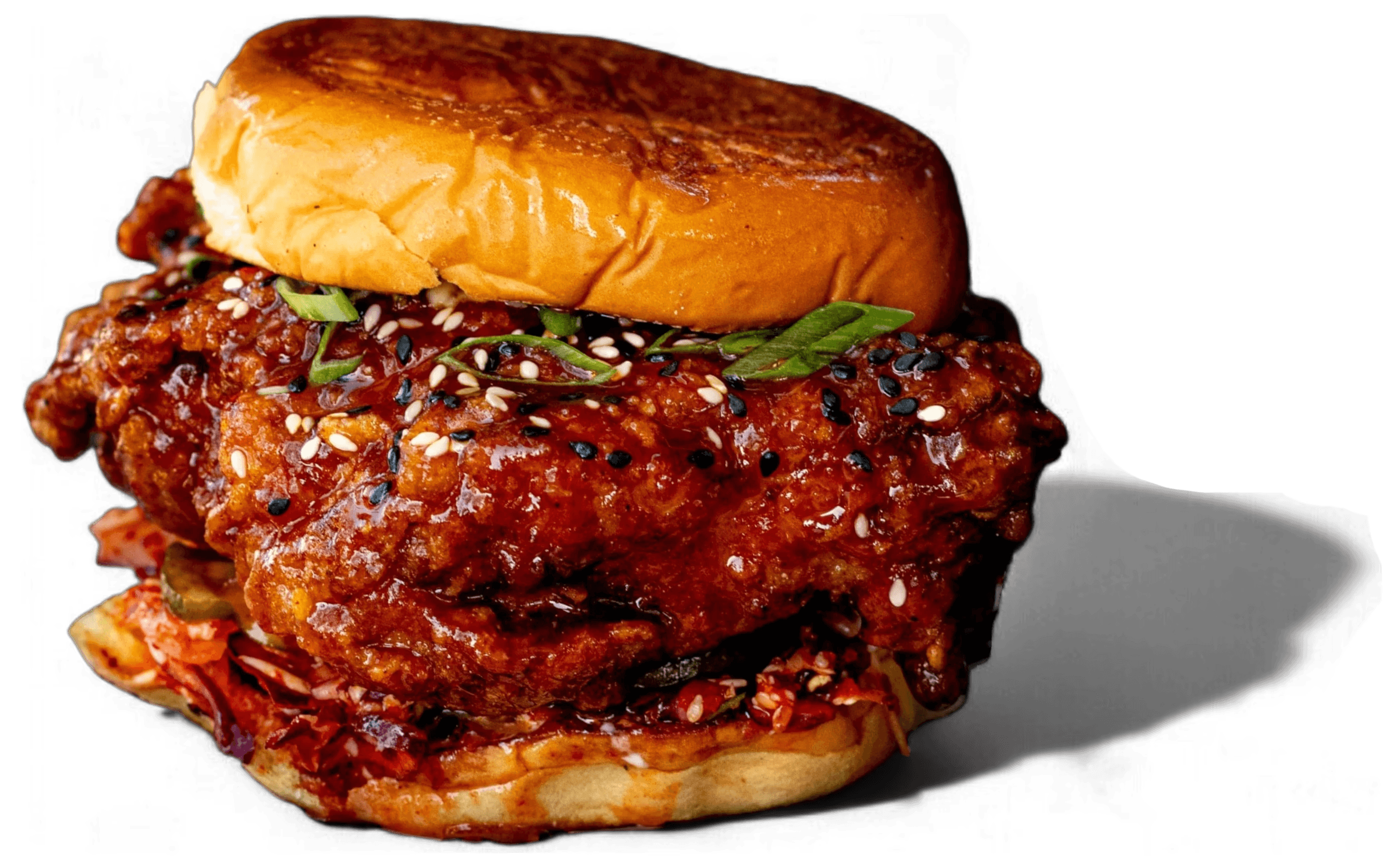 spicy korean gochugang fried chicken sandwich.