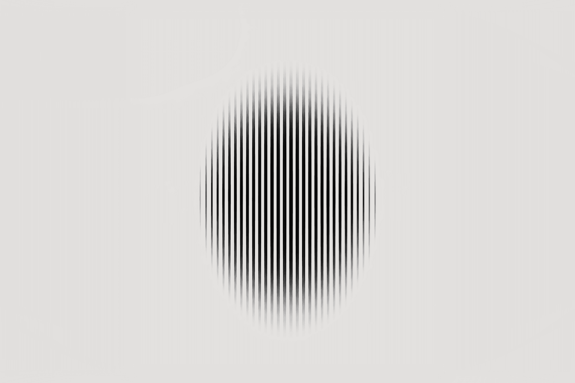 Optical illusion with vertical black and white lines forming a 3D sphere effect on a light gray background.