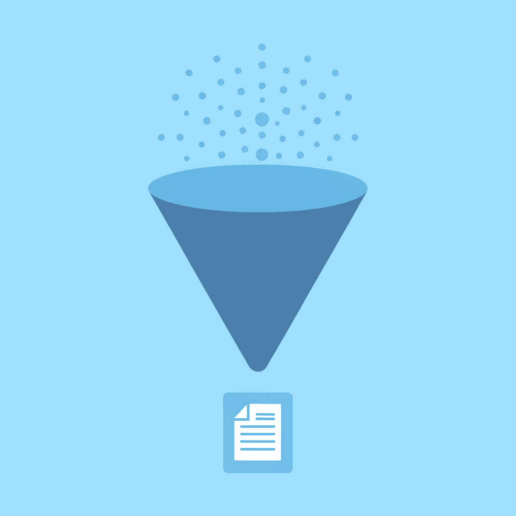  Funnel showing many documents filtering down to key clauses, risks, and unusual terms