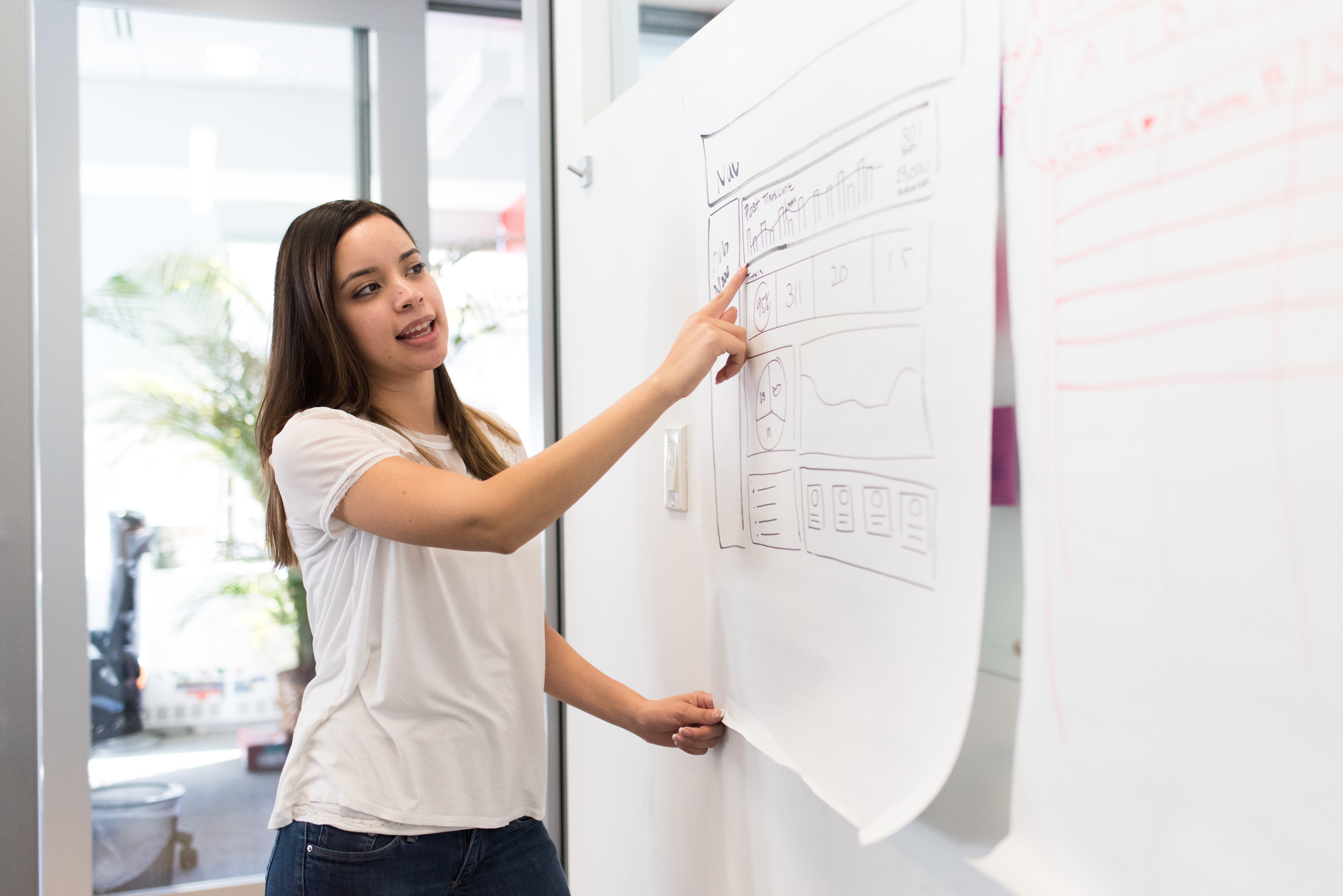 Woman whiteboarding an idea