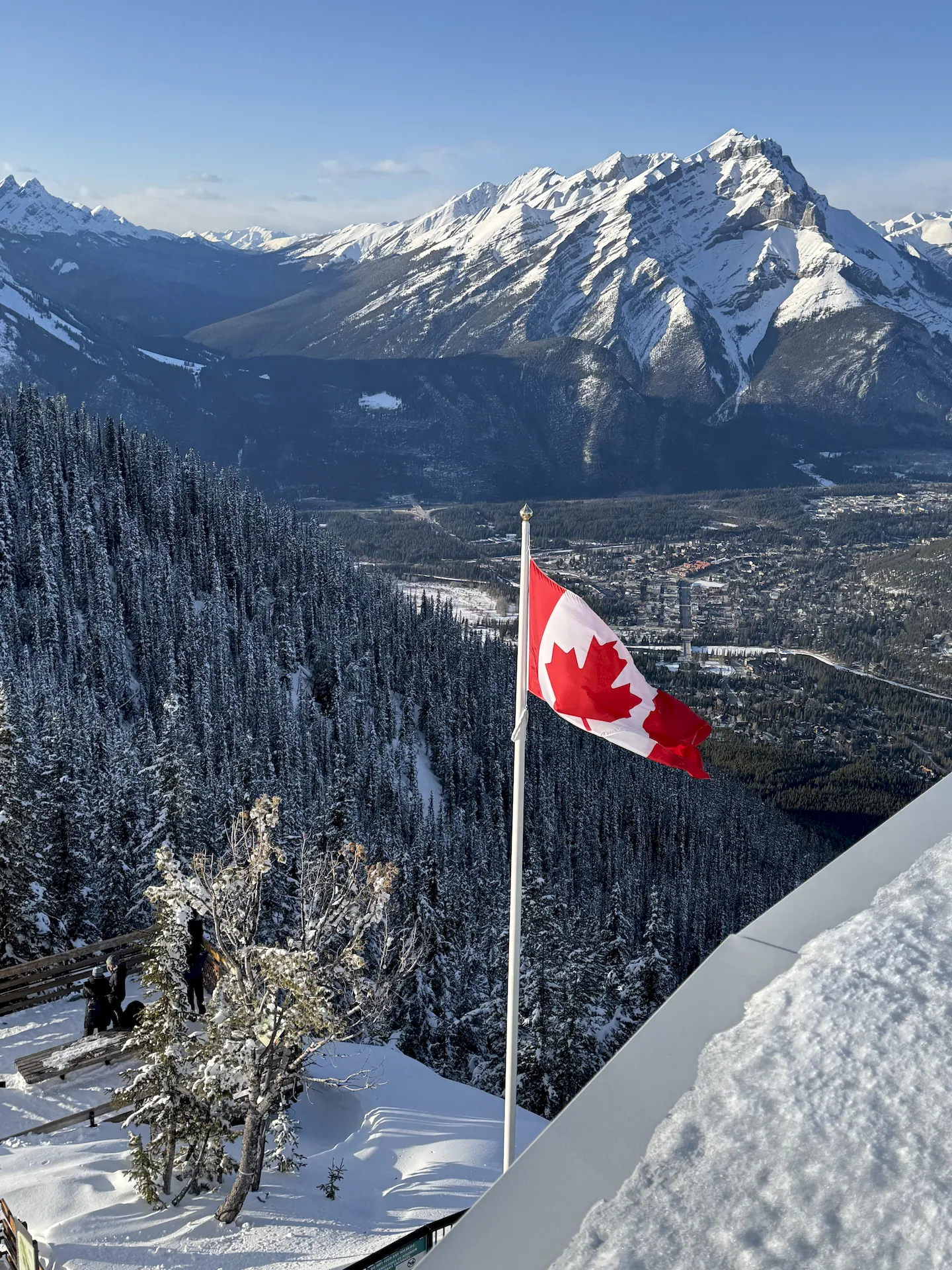 Canadian flag on a moutnain in Banff