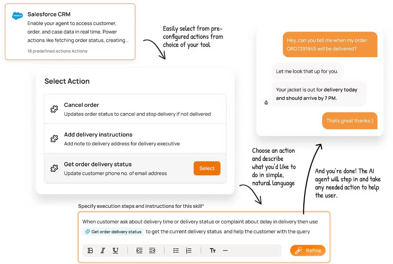 Select from pre-configured actions and choose actions