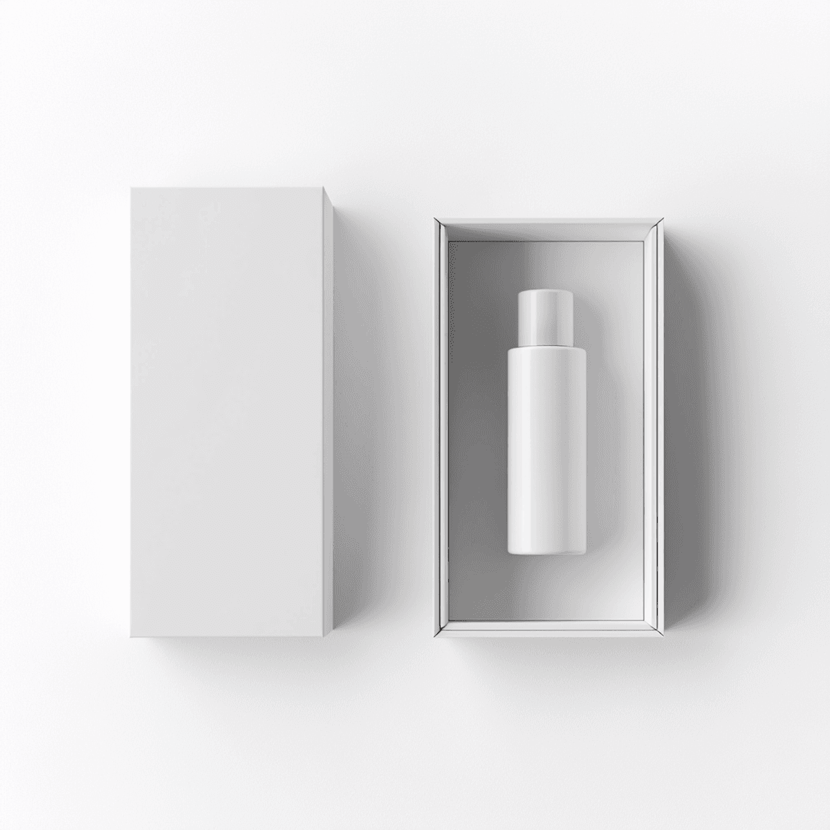 minimal product box with bottle