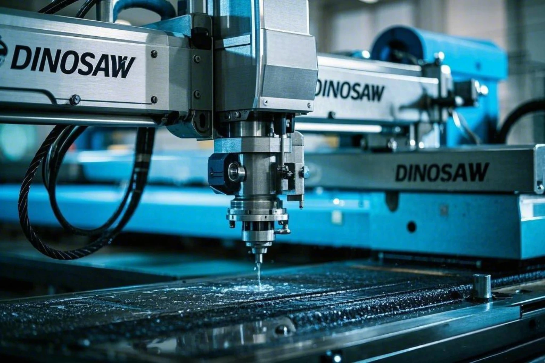 DINOSAW CNC water jet cutter is cutting ruber