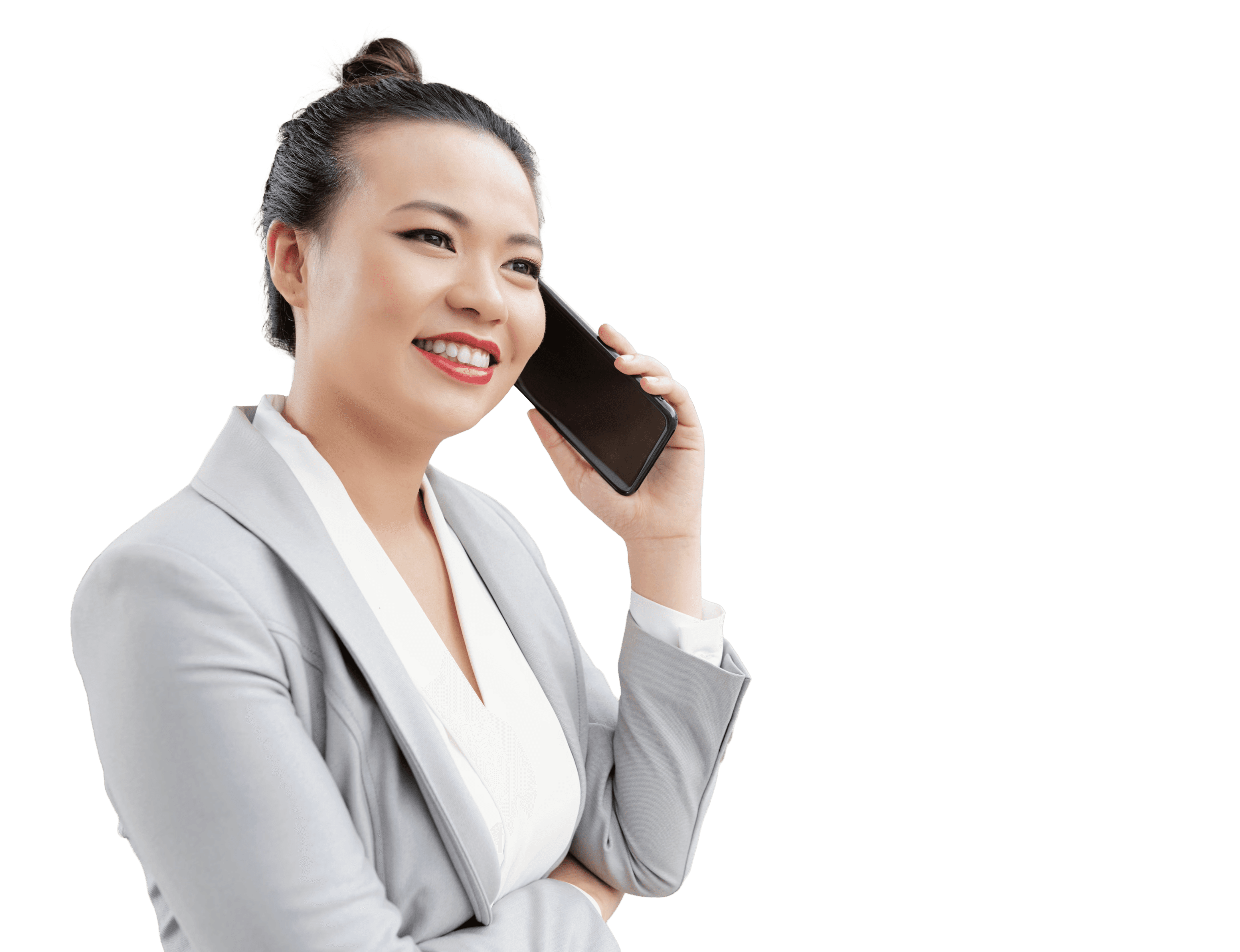 Black-and-white portrait of a woman with long hair and large earrings wearing a light blazer, posing against a plain background.