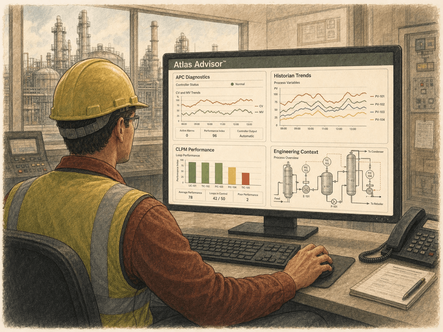 Engineer using Atlas Advisor unified dashboard