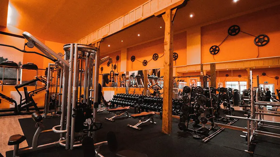 Gray modern farmhouse with ivy, a pool, and lounge chairs in a grassy area.