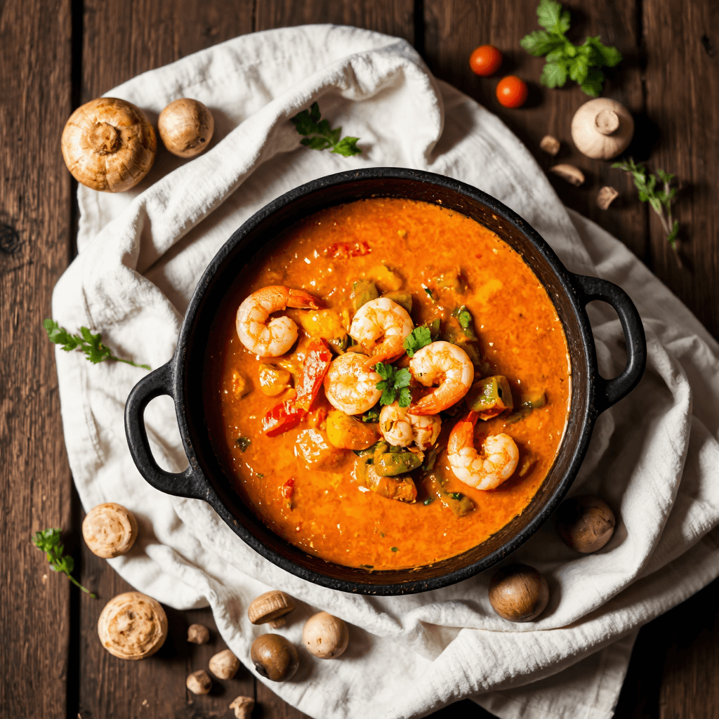 product photography of pot of seafood stew