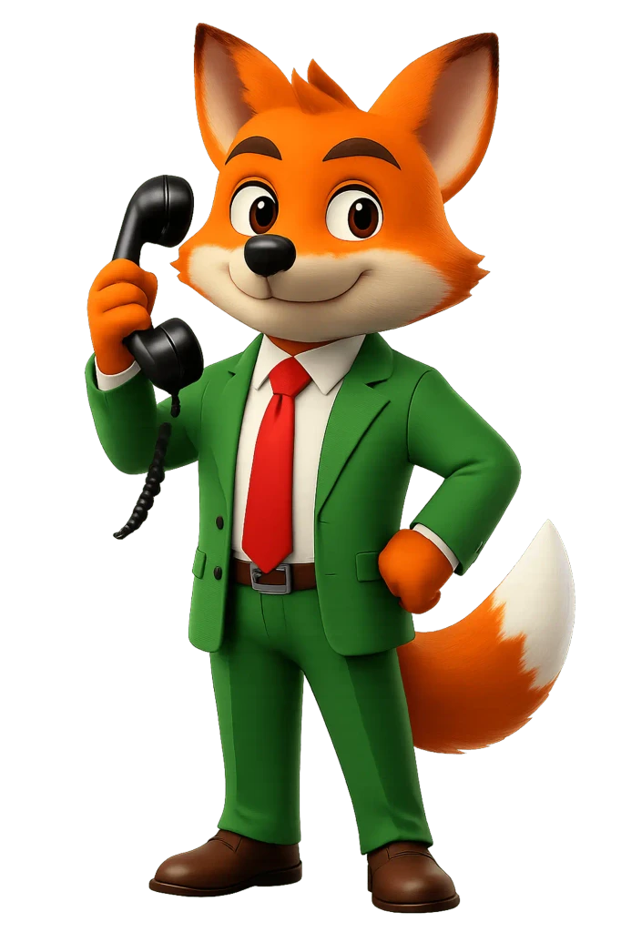 Volpe con un telefono in mano