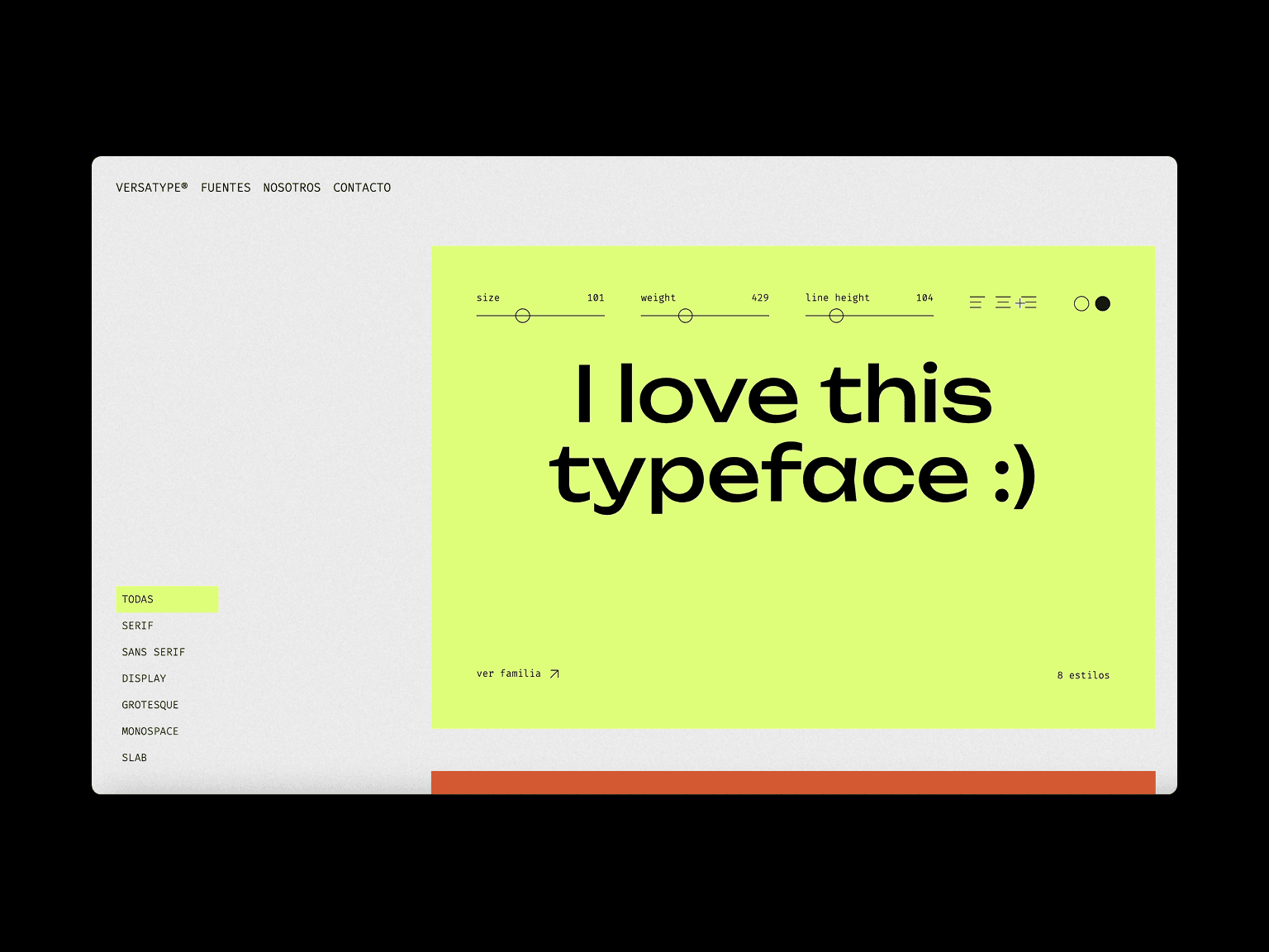 Type tester showing a sentence on a lime background