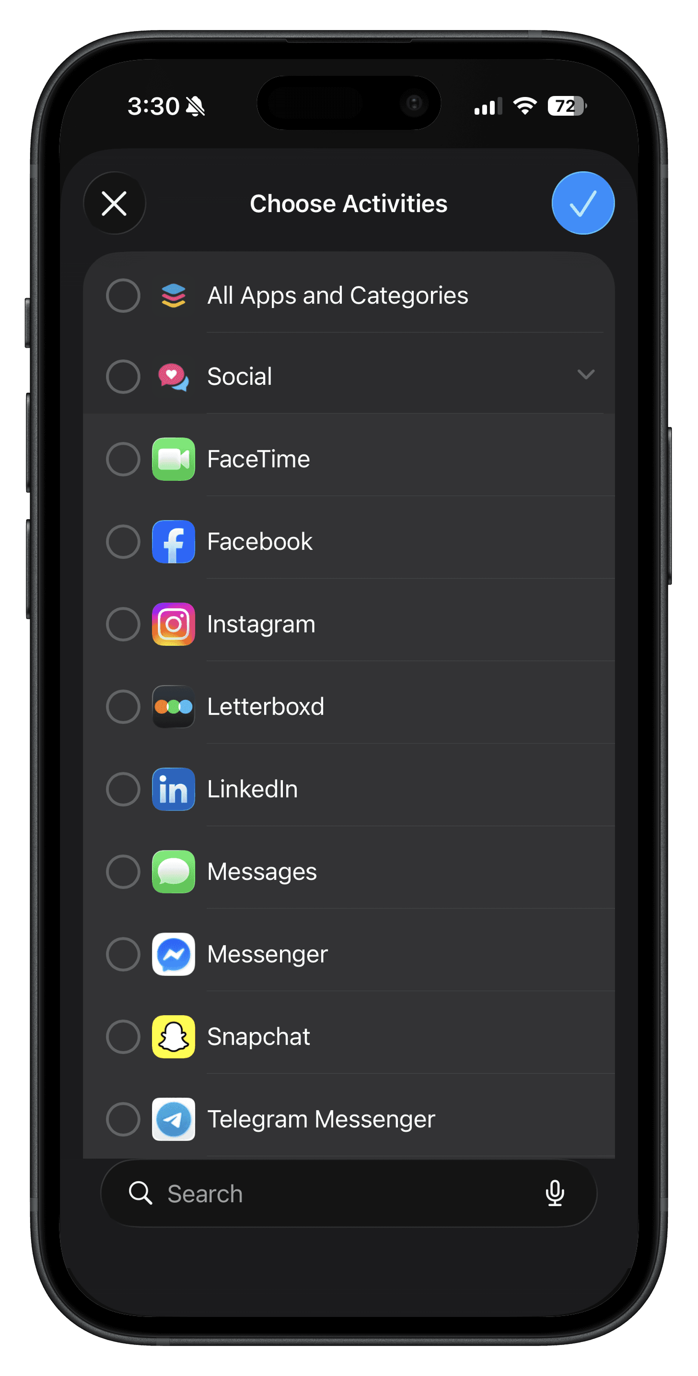 Select apps to block