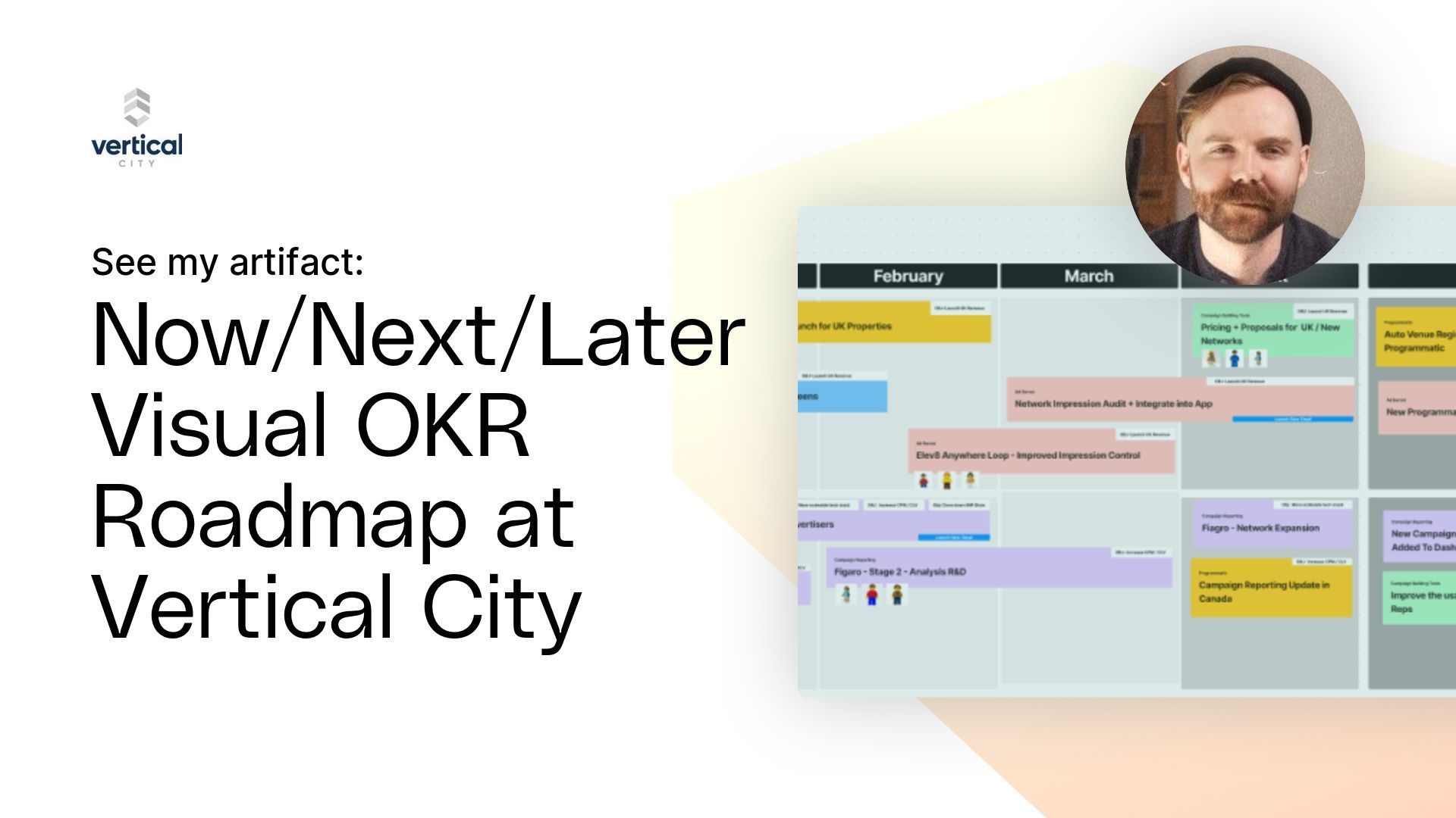 Now/Next/Later Visual OKR Roadmap at Vertical City Artifact