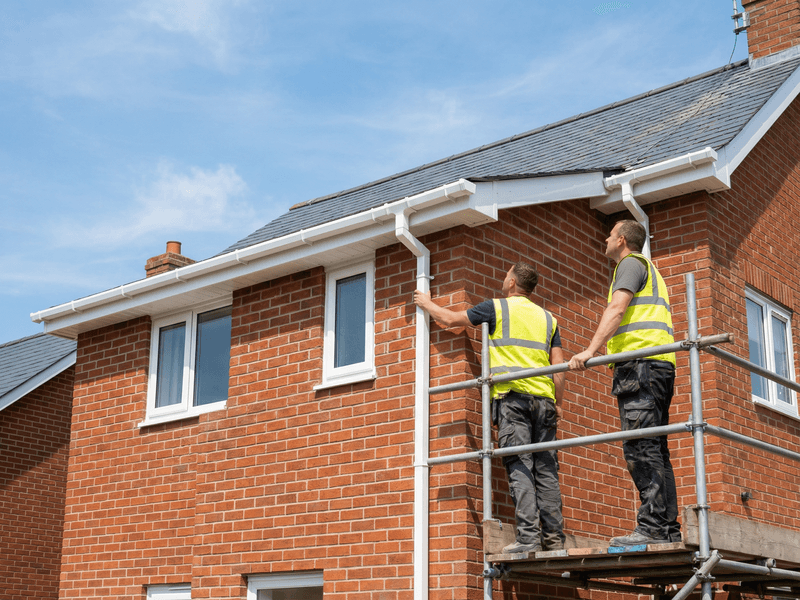 a man working on a roof with a power drill