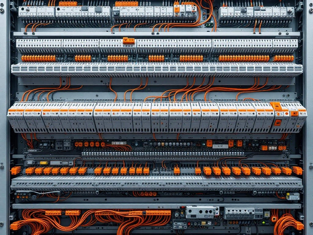Electrical panel with orange wires