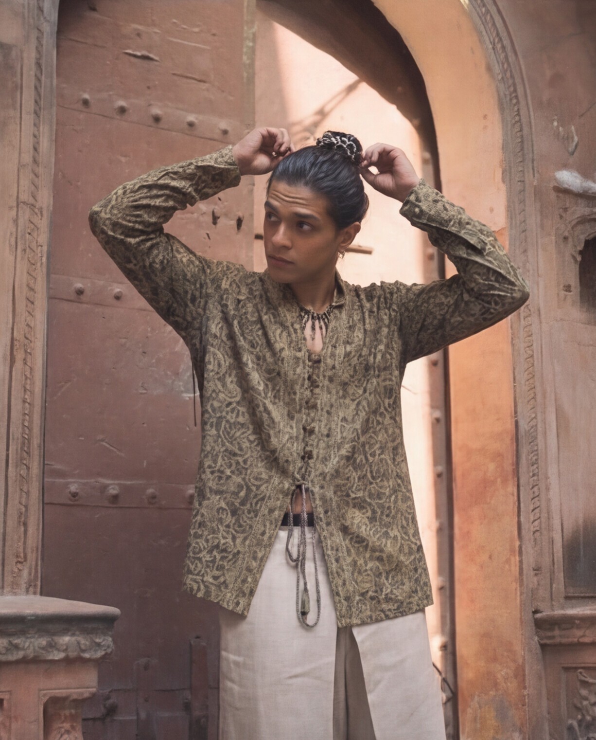 Printed Earthy Shirt with Relaxed Linen Trousers