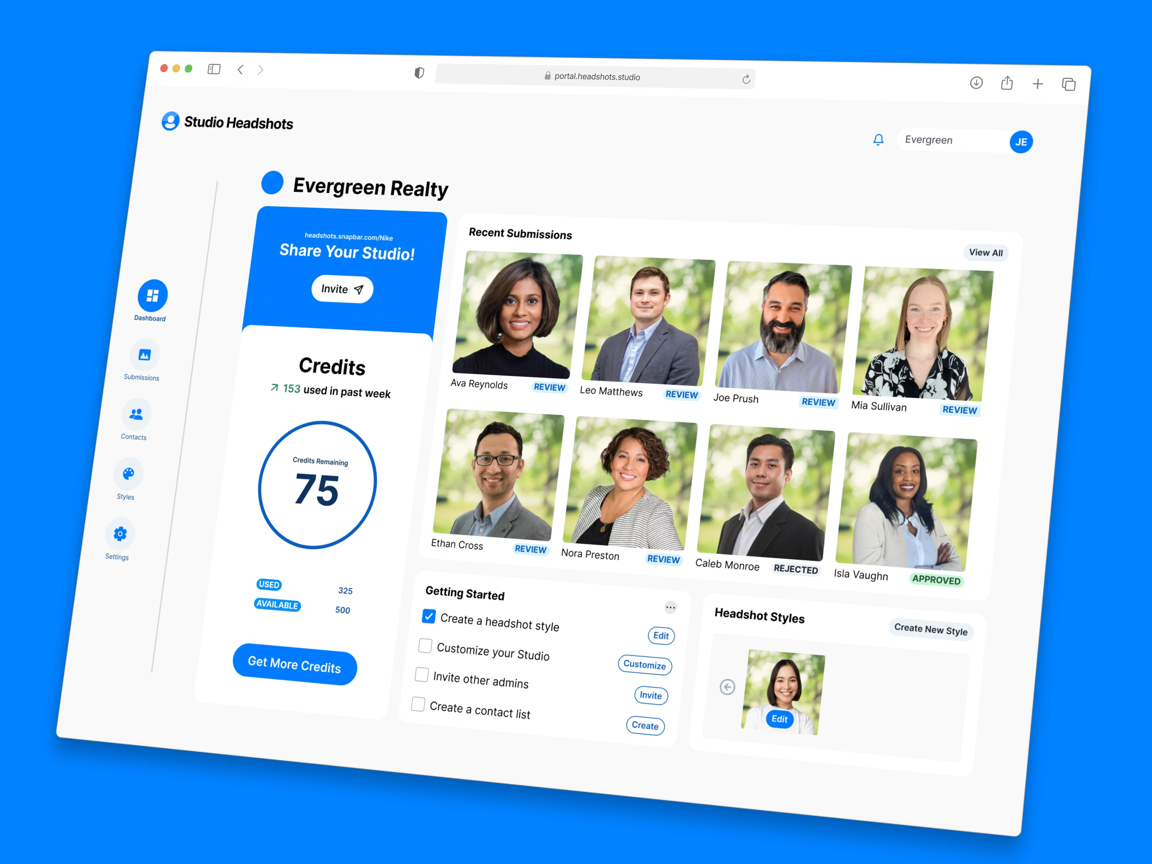 Snapbar Studio Headshot platform interface design
