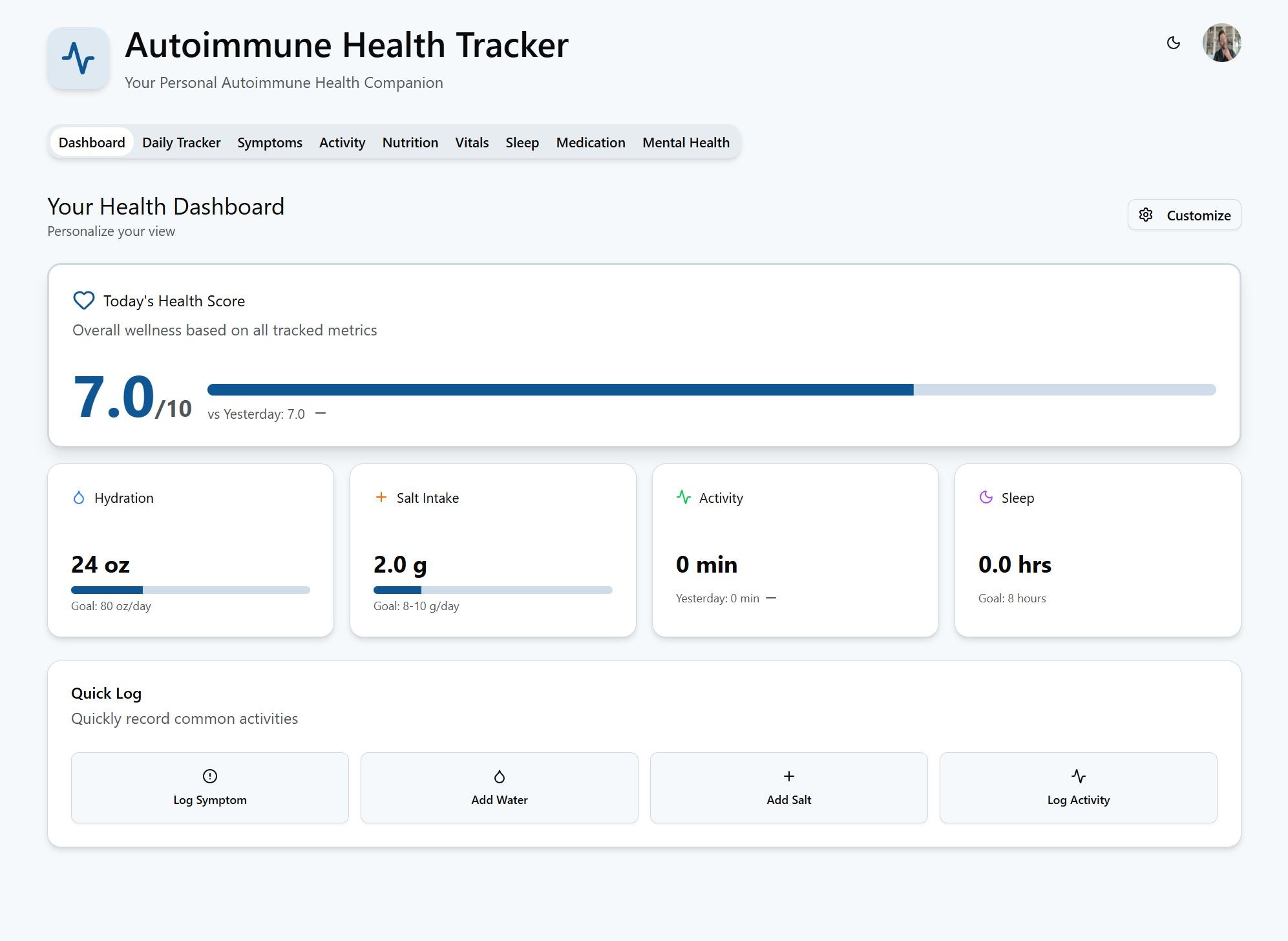 Autoimmune Health Tracker App