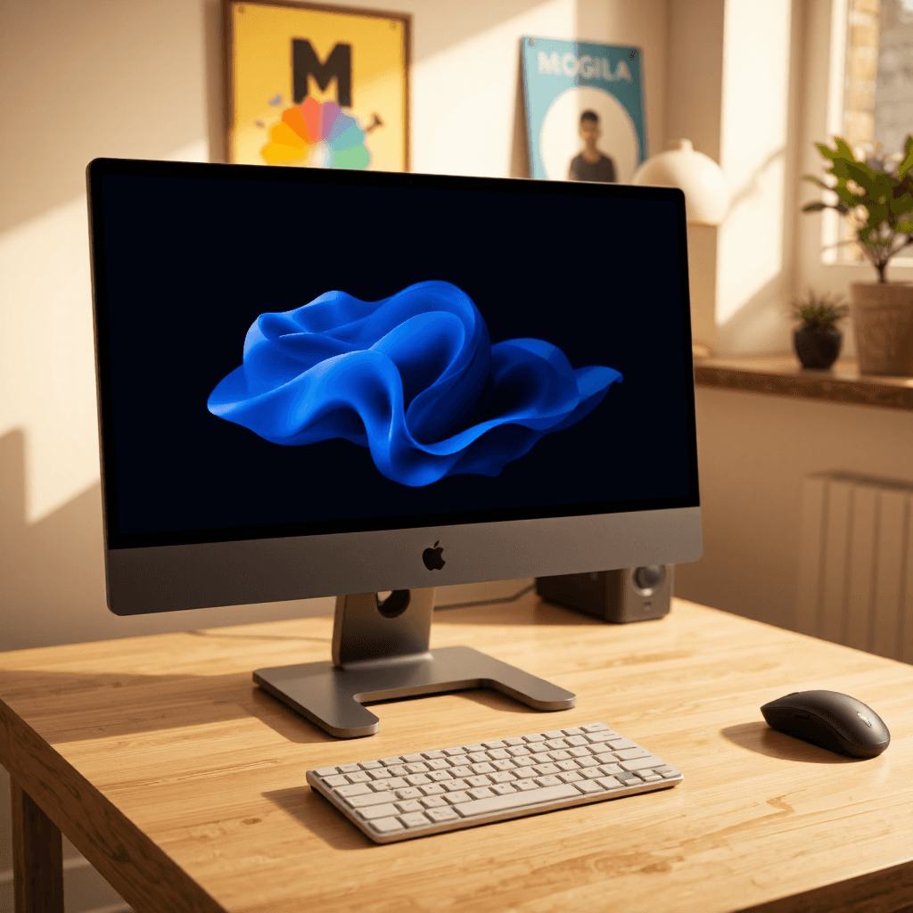 product photography of all-in-one computer with accessories