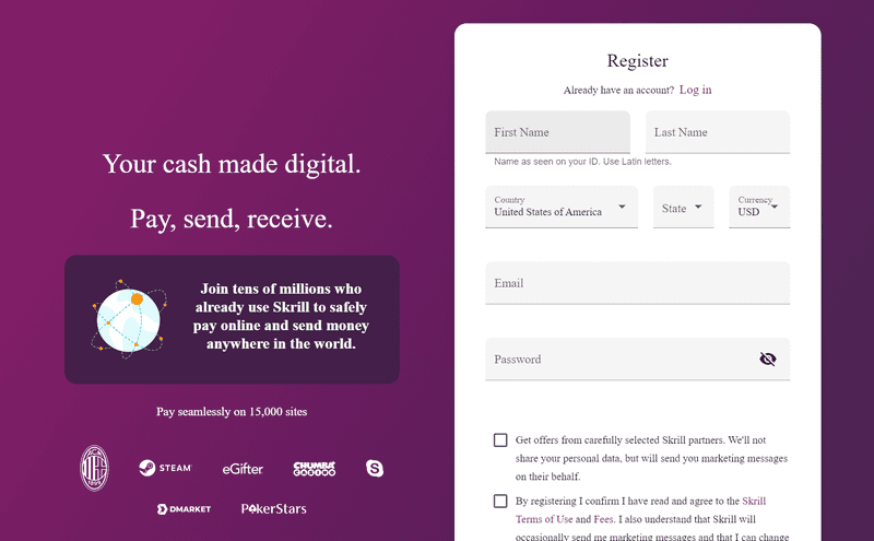 Skrill account registration