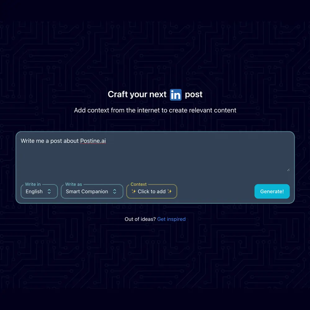 Screenshot of PostlineAI Linkedin post generator