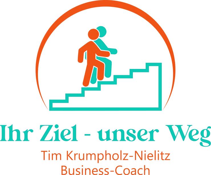Business Coaching Logo: Menschen steigen Treppe zum Ziel. Ihr Ziel - unser Weg.