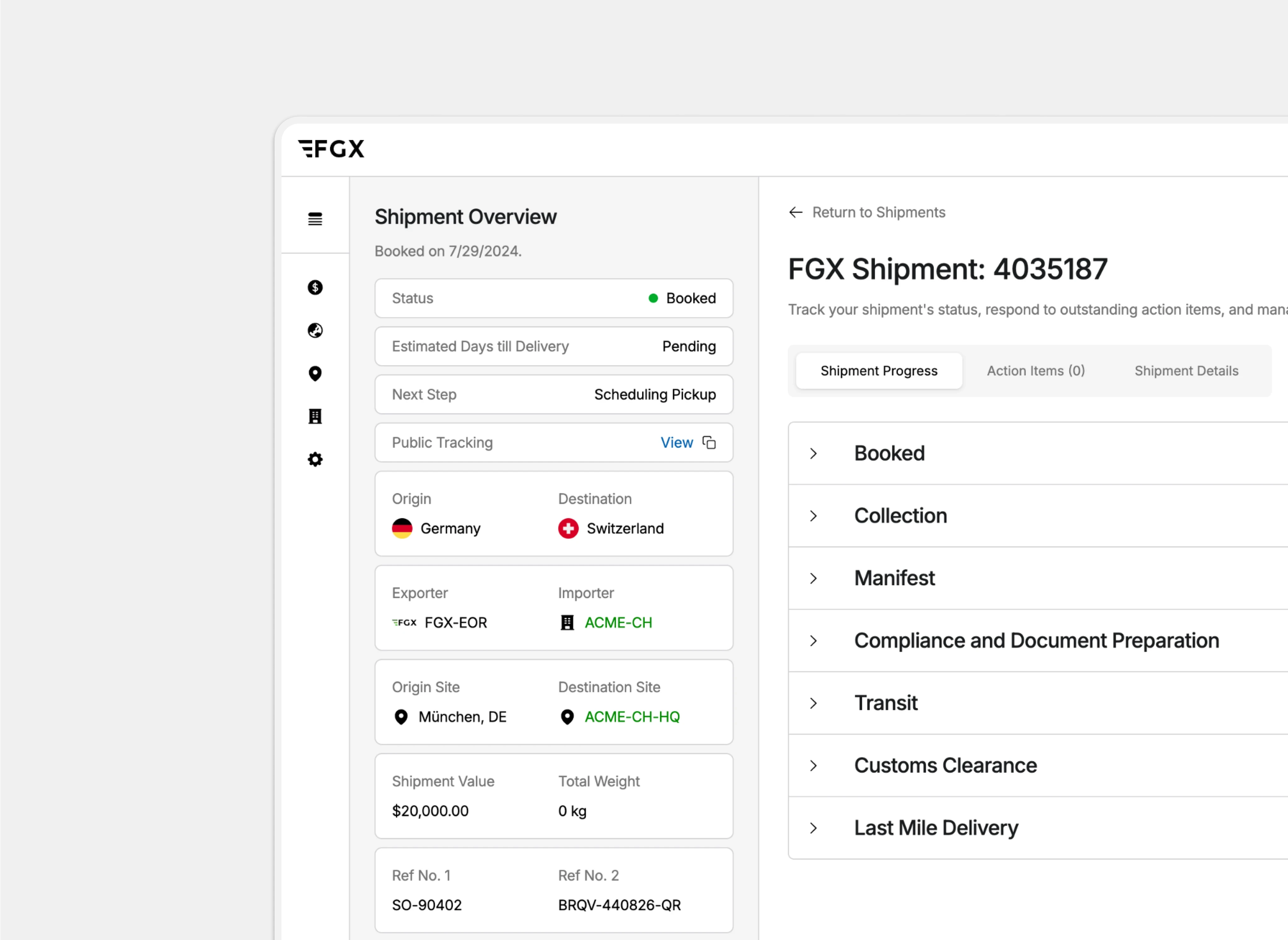 The FGX platform shipment dashboard