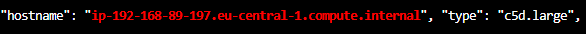 Karpenter log line showing a newly provisioned node of instance type c5d.large
