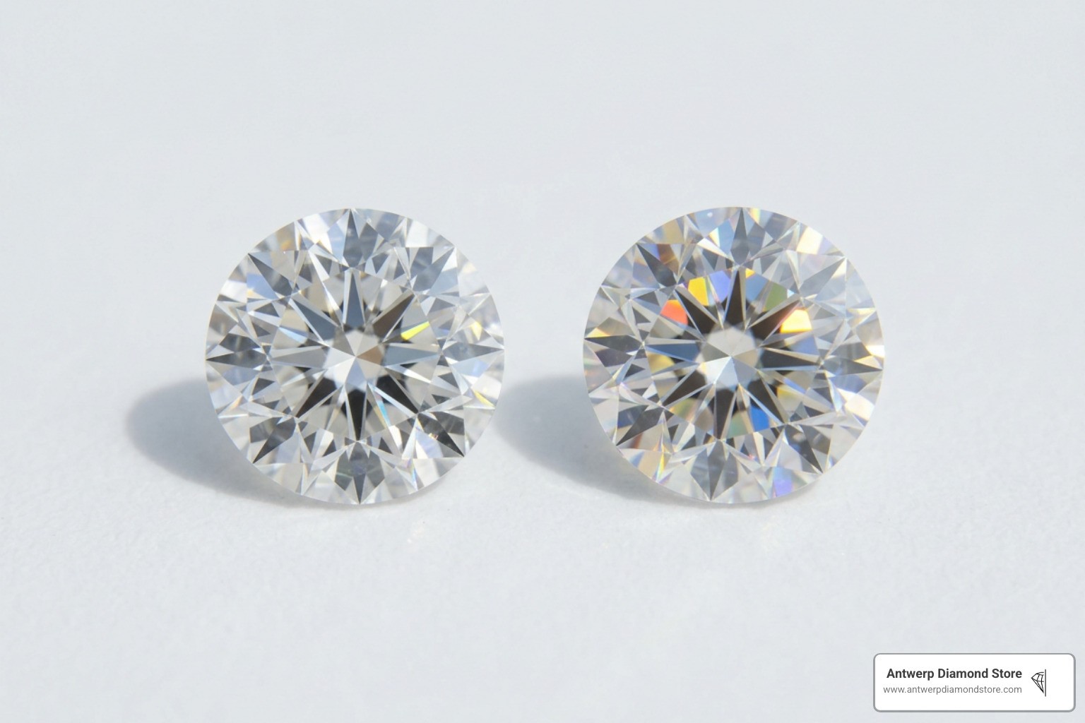 side-by-side comparison between natural diamond and moissanite optical brilliance