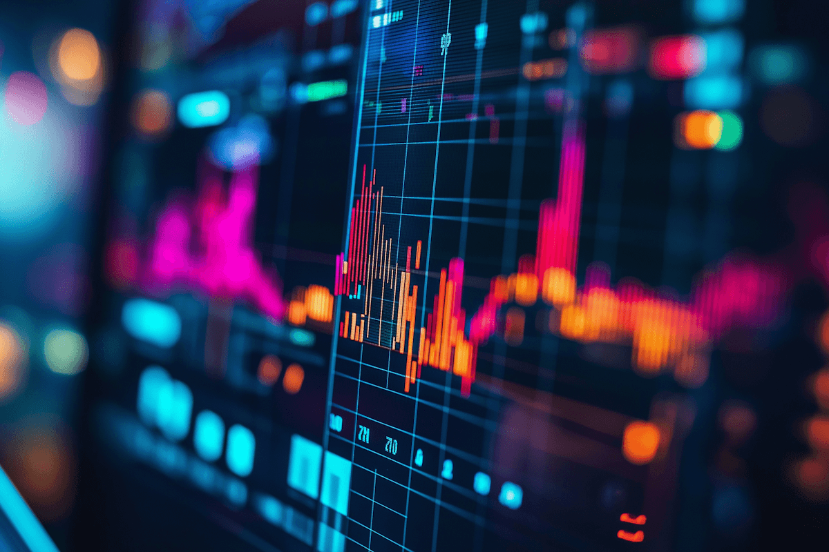 Stock market graph on a digital screen.