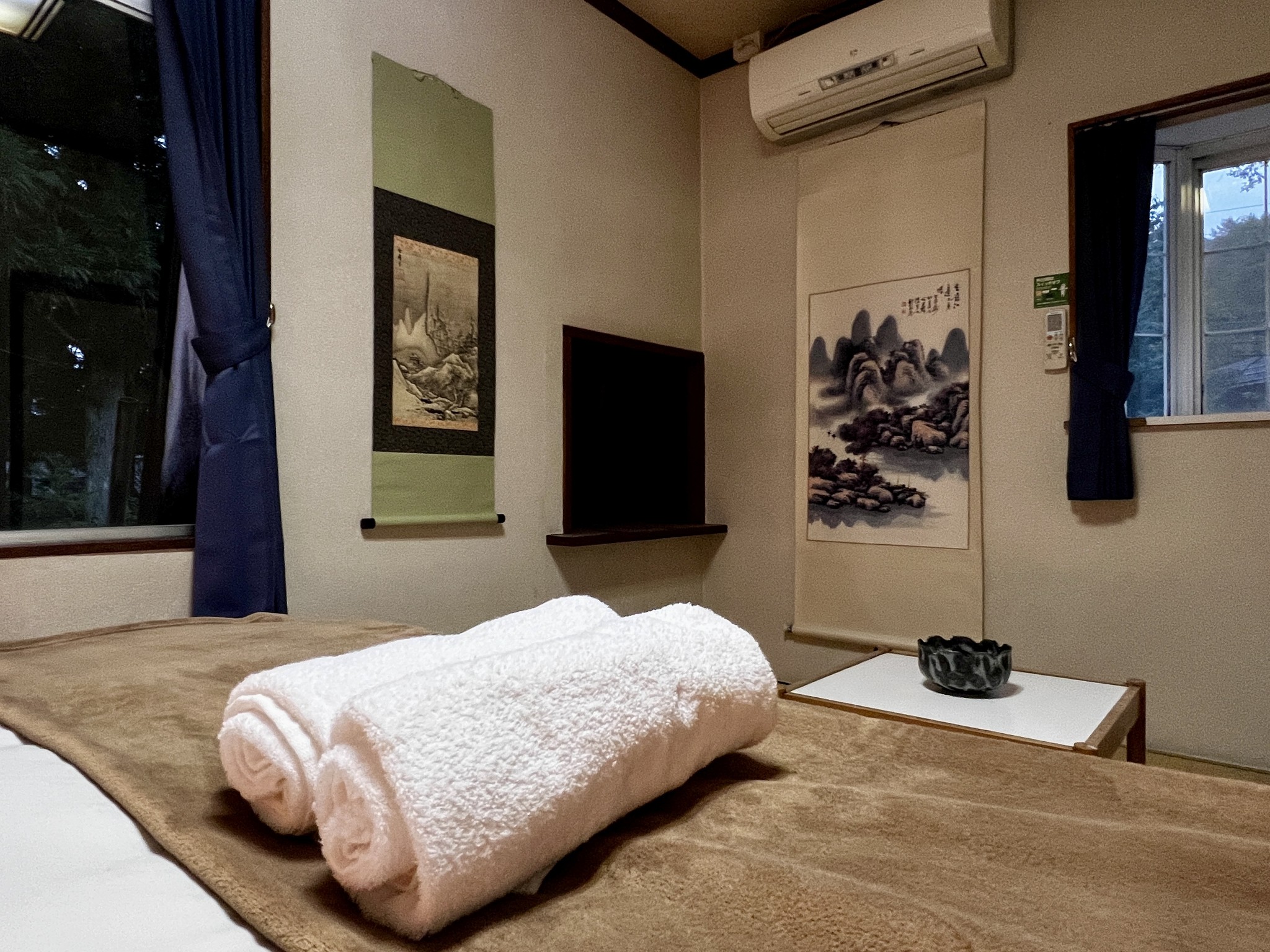 A cosy room with traditional Japanese design elements. The twin beds can be joined to create a spacious king bed. Ideal for couples or friends seeking a cultural experience.