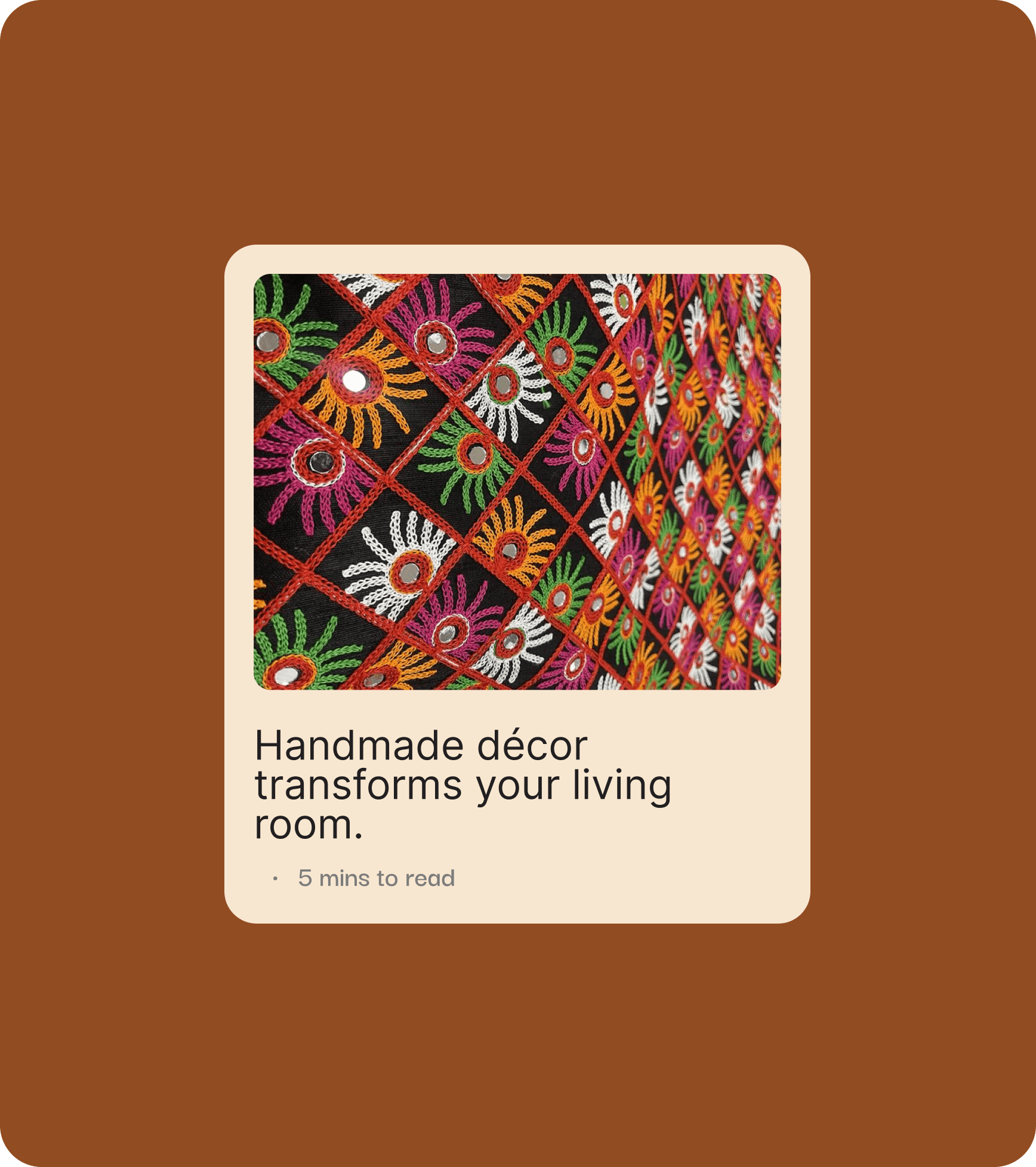 Vibrant handmade Indian textile with mirror work embroidery, ideal for living room décor.