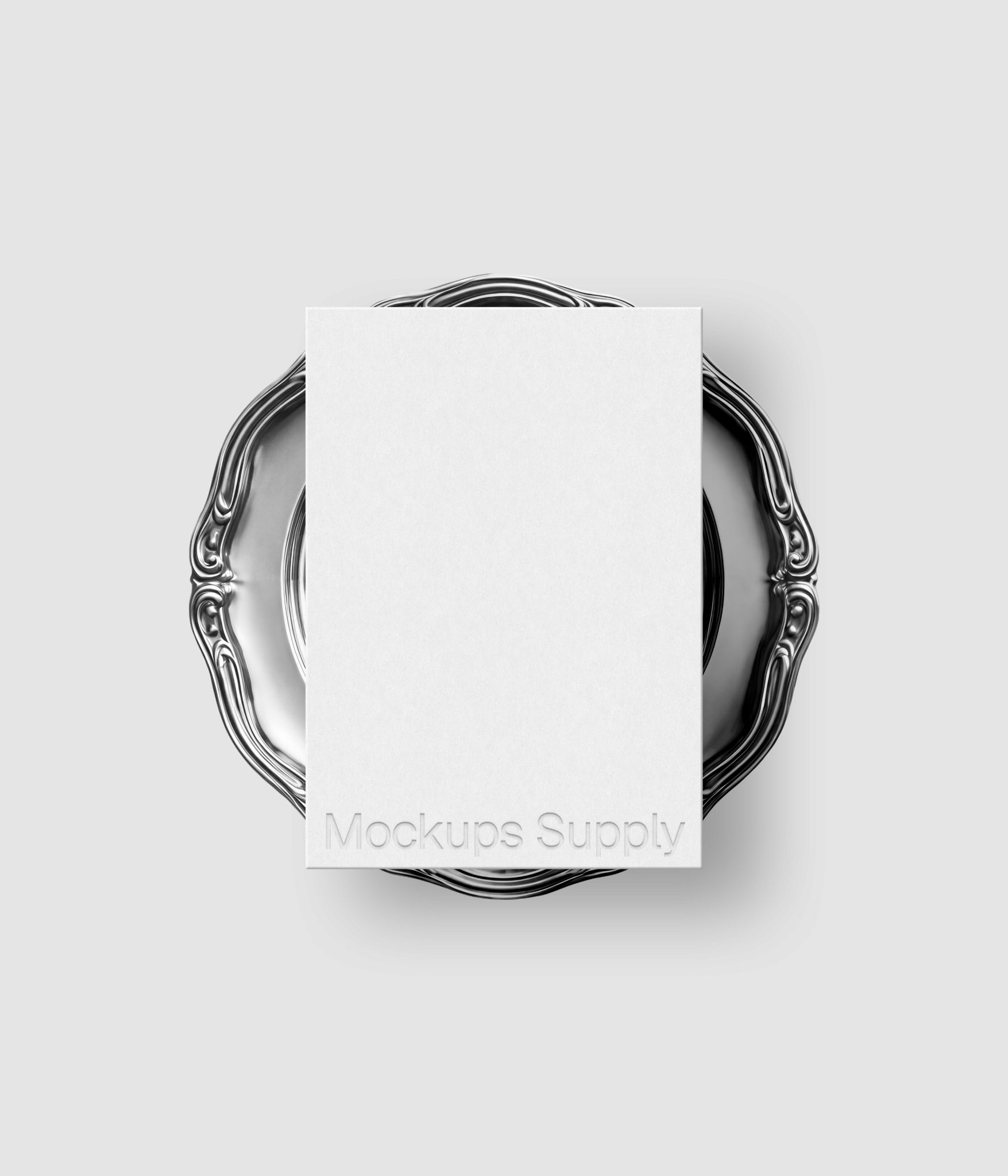 Paper mockup on minimal circular metal plate with editable design for logo presentation and identity showcase