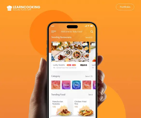 UI screens of a mobile app template designed for learning cooking through videos and recipes