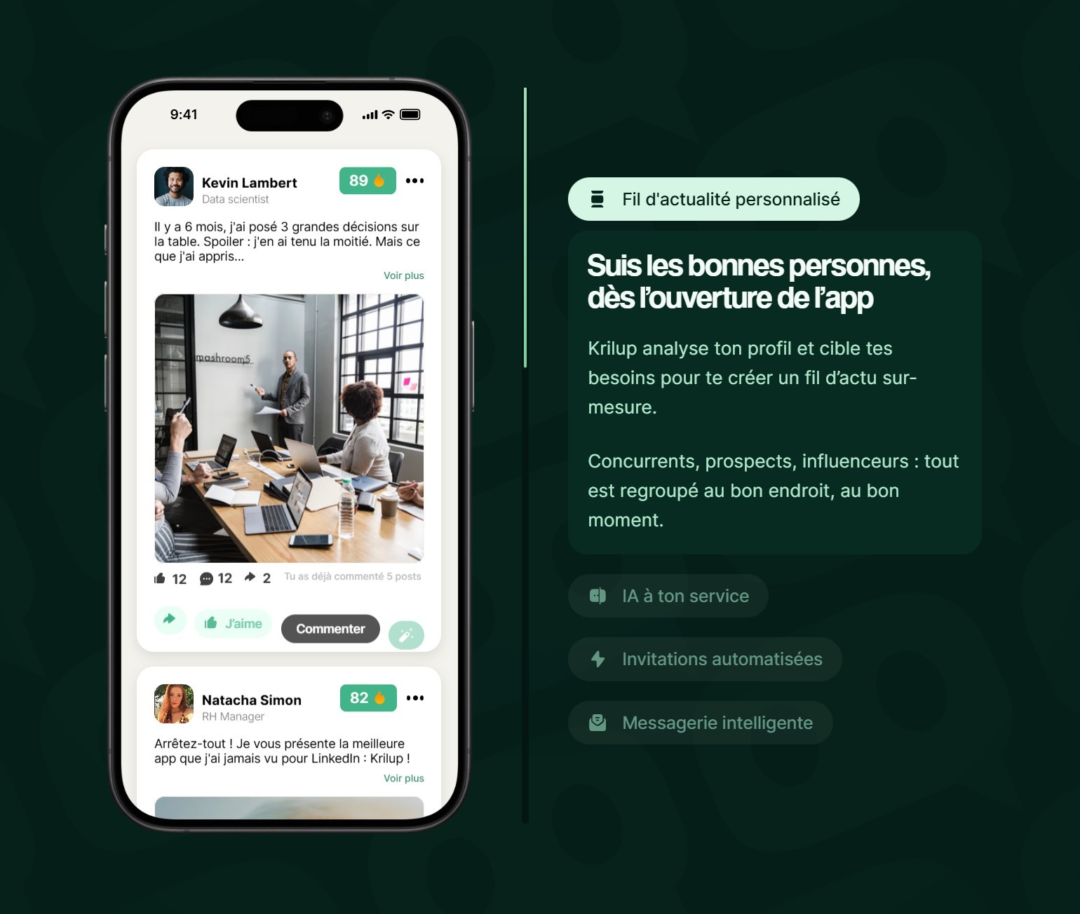 section fonctionnement feed landing page krilup