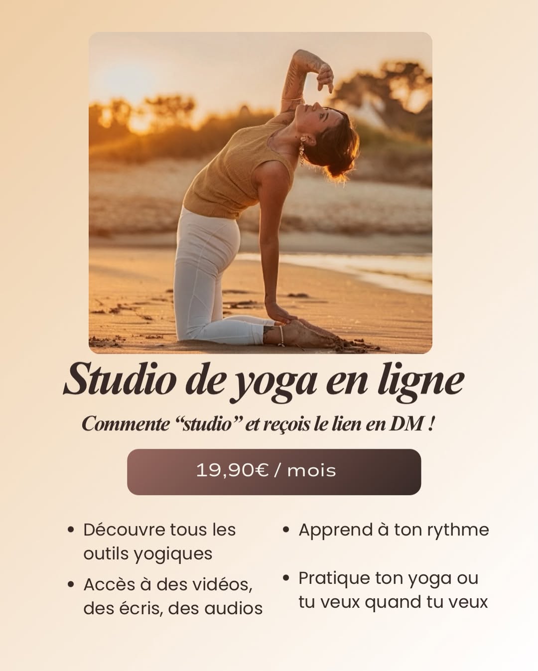 Publication Instagram Maison Atlāya présentant le studio de yoga en ligne à 19,90€ par mois