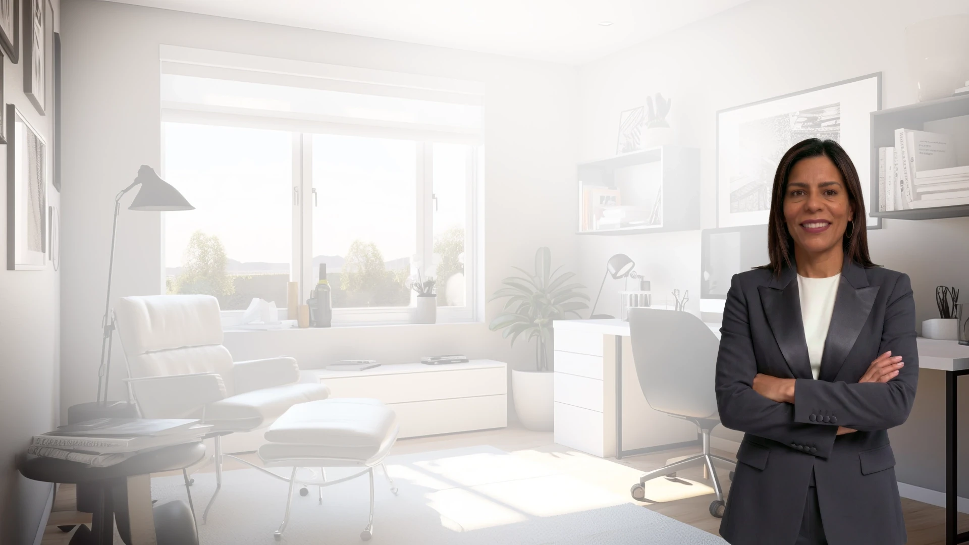 woman in blue tank top standing beside white wall