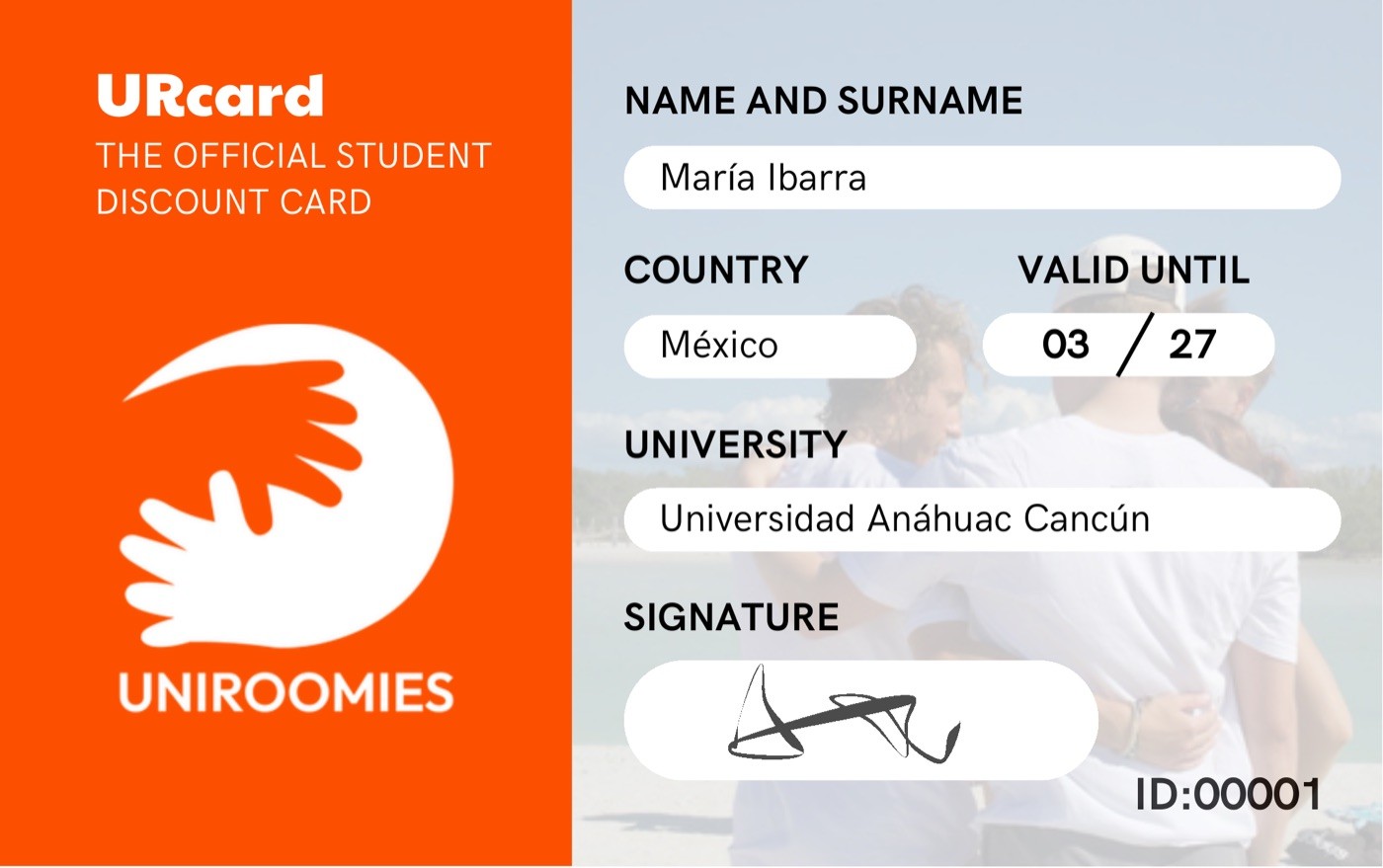 Frente de la tarjeta Uniroomies