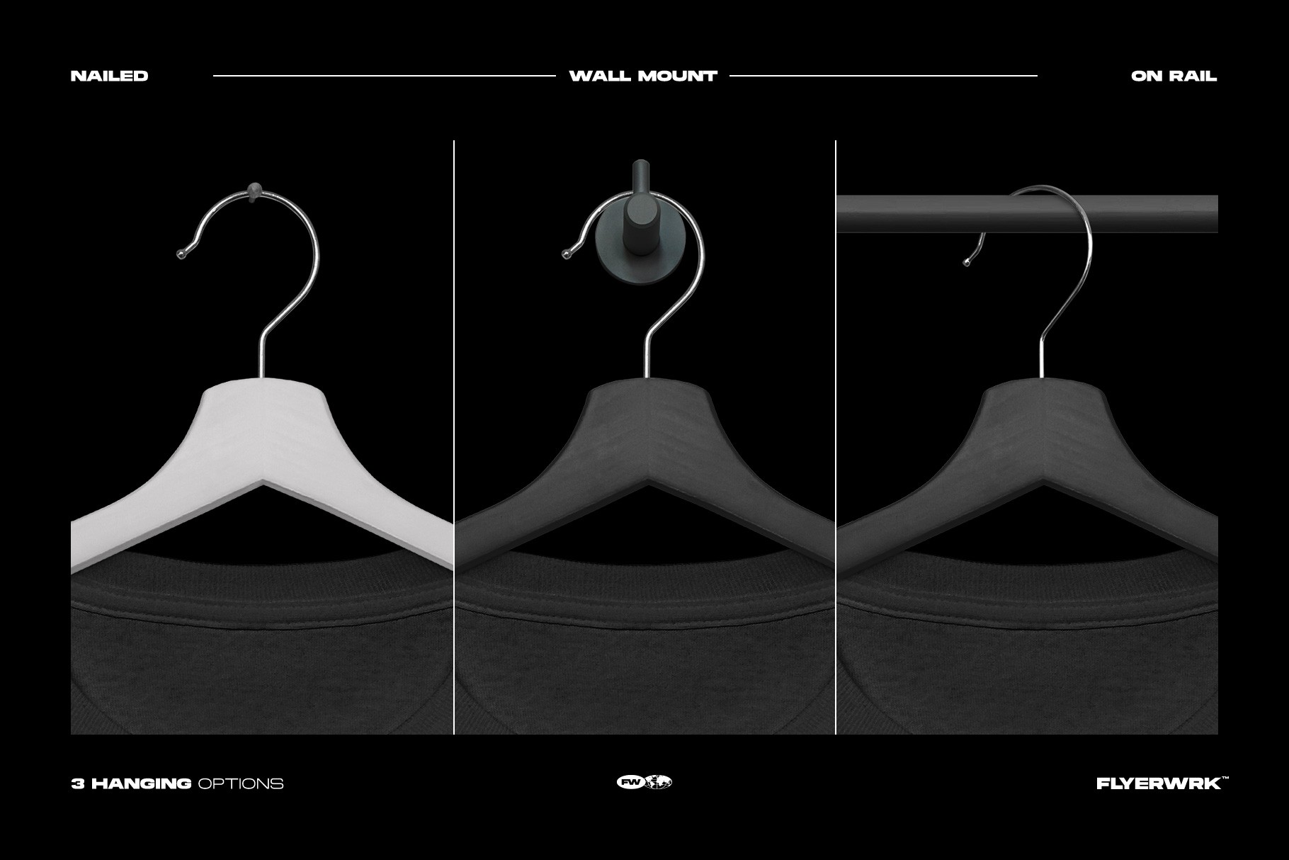 Gildan 2400 long sleeve hanging mockup with different hanger display options