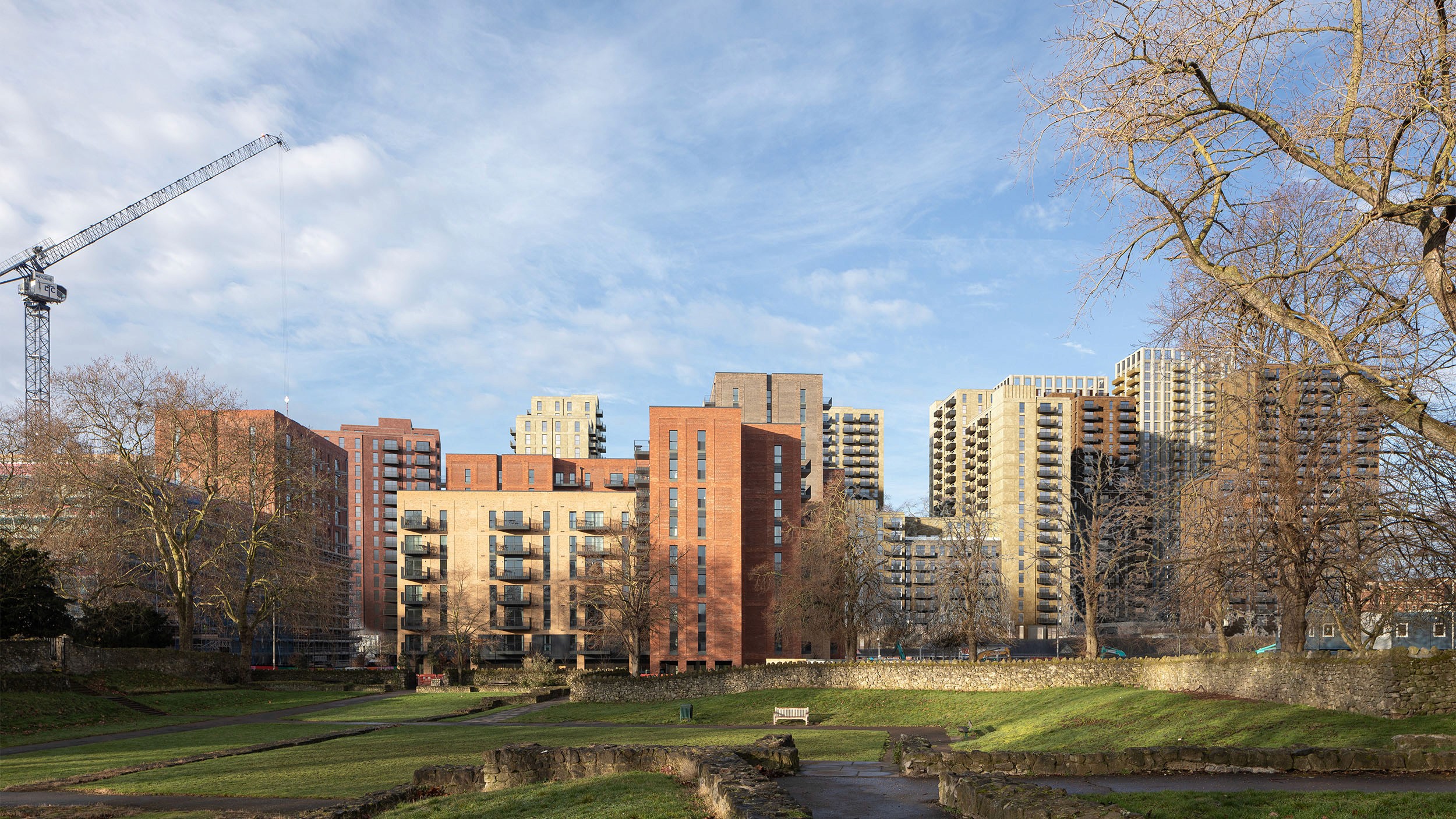 Architectural CGI render of modern buildings.
