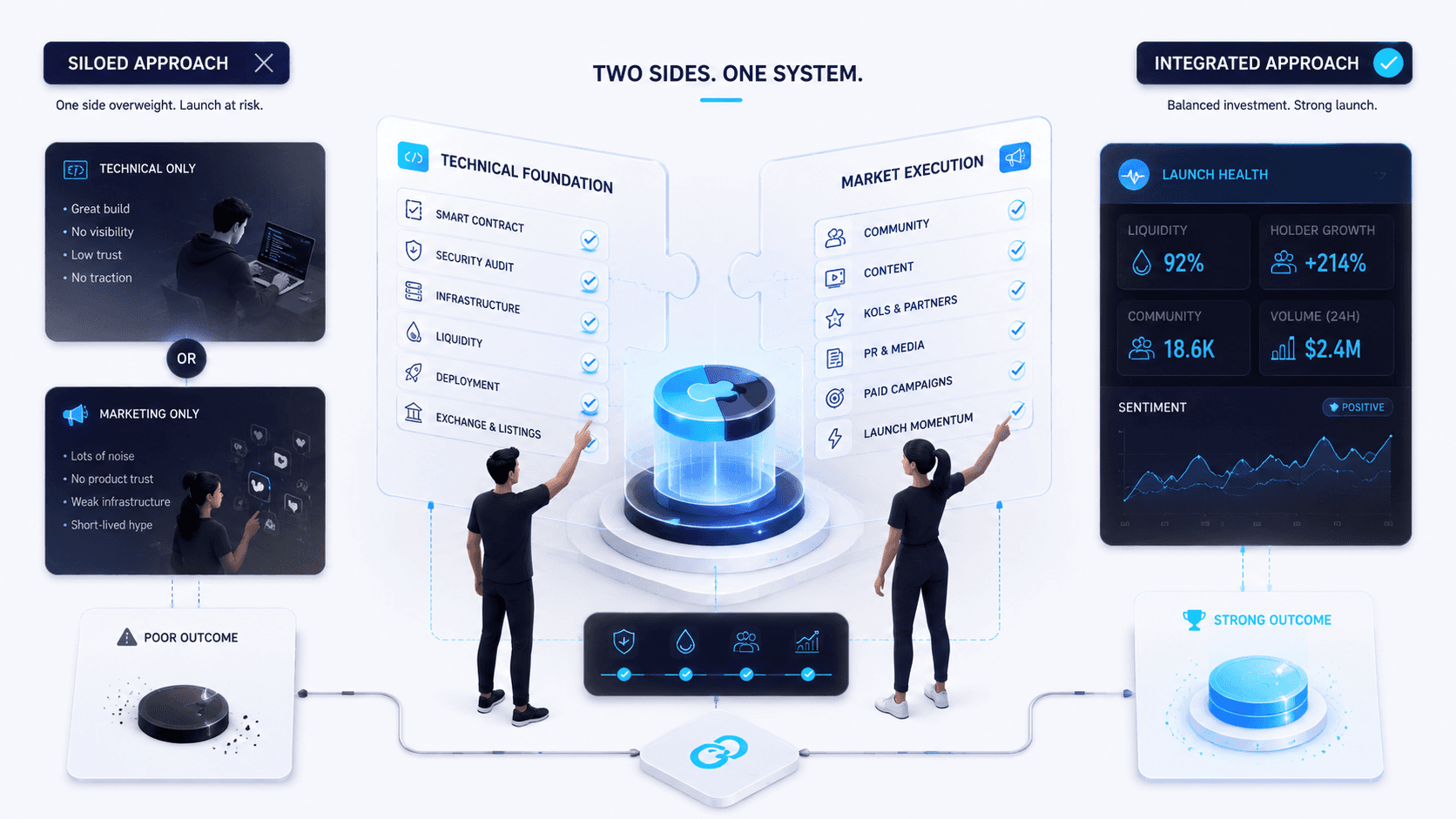 Illustration shows a detailed approach to launching a token in 2026 considering all things that must be in a correct Web3 strategy