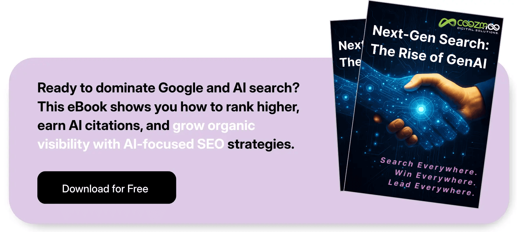 Coozmoo GenAI SEO CTA for improving Google and AI search ranking with free download.