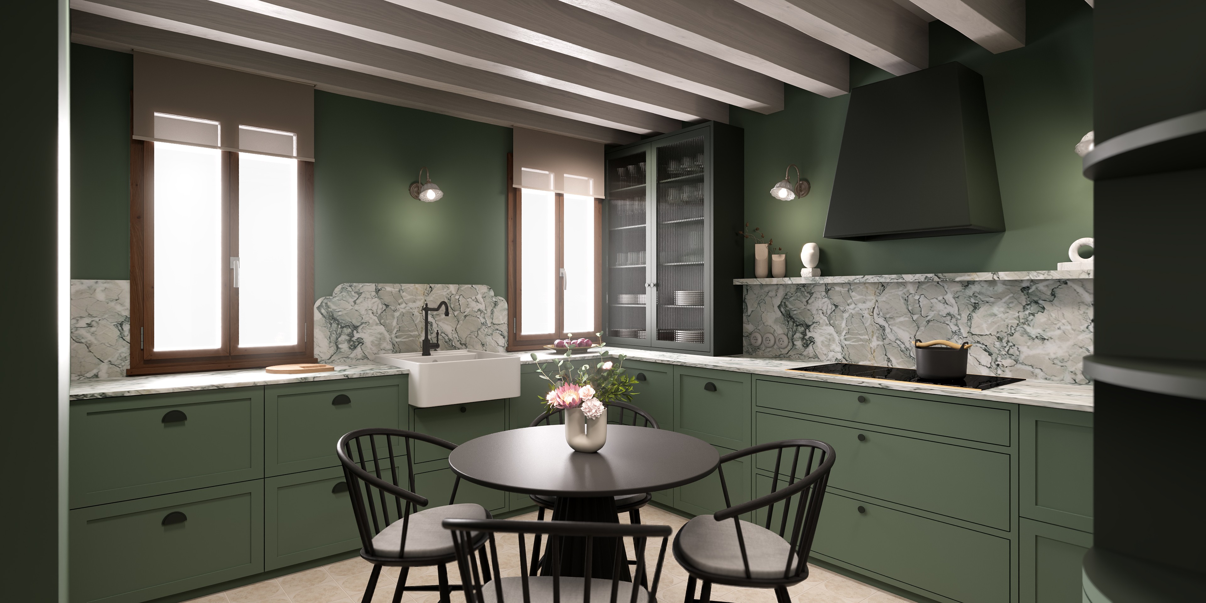 3d modelisation for a shaker kitchen design project in Lausanne, Switzerland