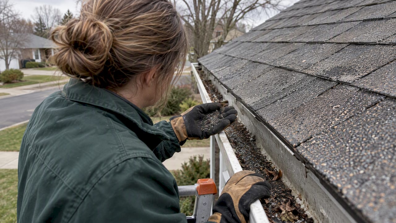 Close view of loose roof granules