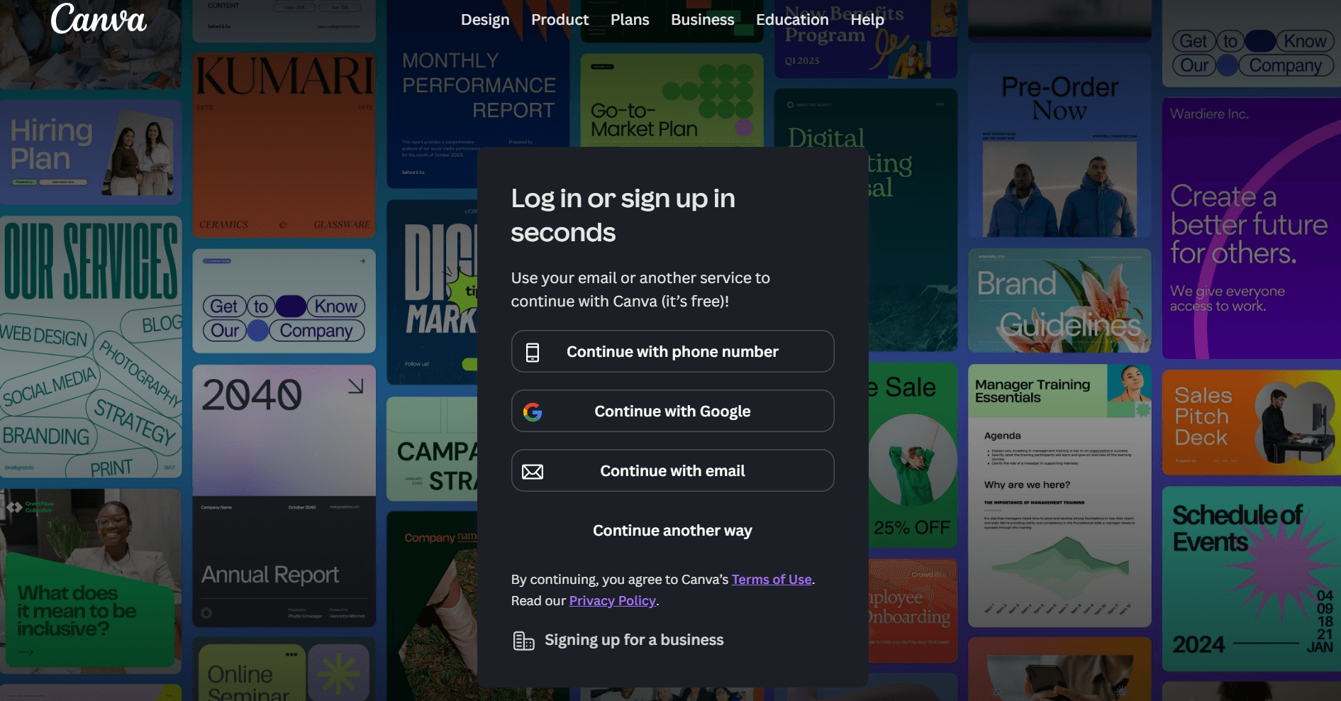 Canva Login page
